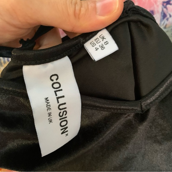 ASOS Collusion UK Black Velvet Jumpsuit Spaghetti Strap V Neck Cross Back Witchy - Picture 9 of 16